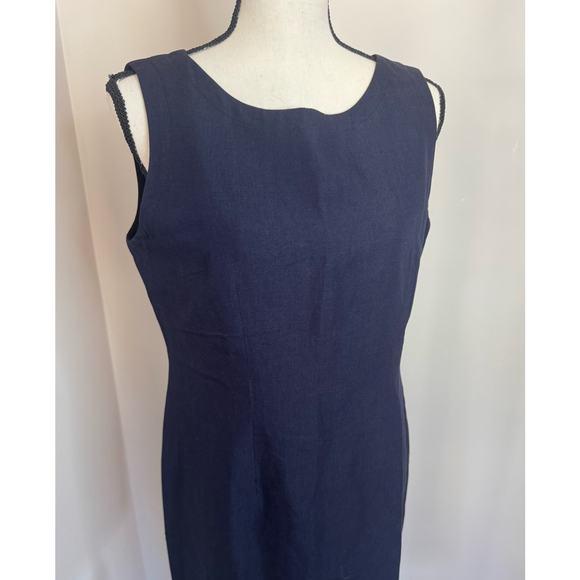 Laura Scott Women's 12P Blue Linen/Rayon Sheath Sleeveless Dress Lined Back Zip - Picture 5 of 6